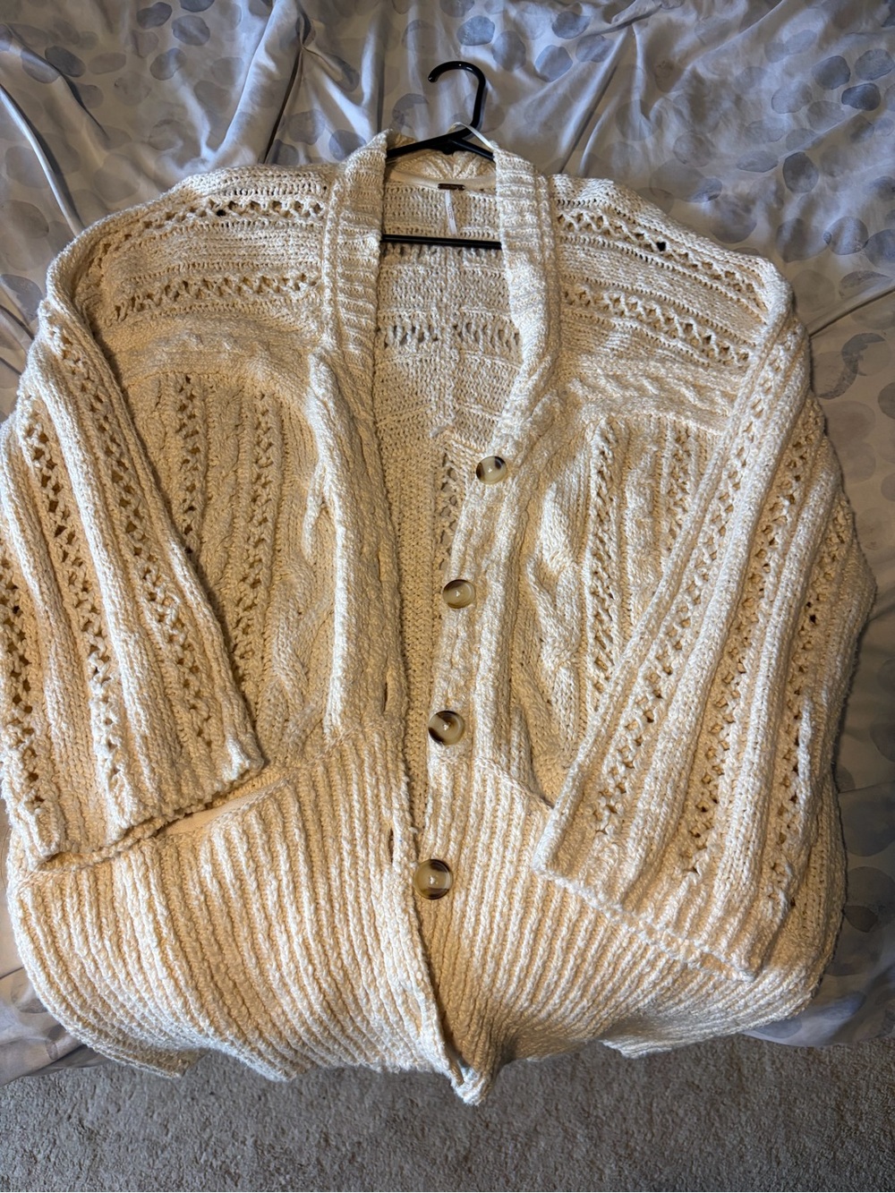 Cream Knit Button-Front Women's Cardigan Sweater